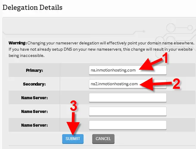  setting up dns nameservers at inmotion hosting