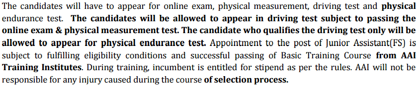 Junior Assistant(Fire Service) Selection Process