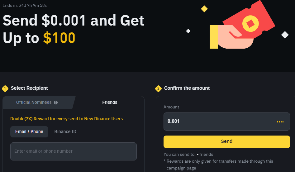 earn with Binance's send campaign