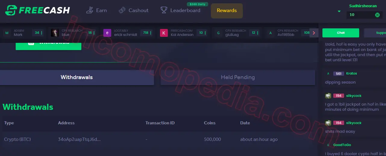Freecash Payment proof