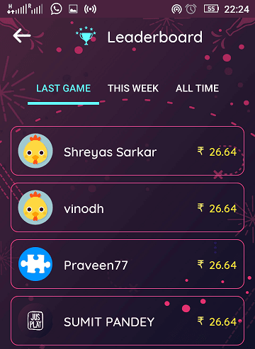 jusplay quiz app leaderboard